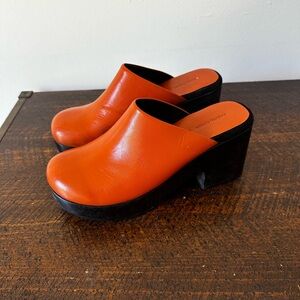Rachel Comey “Blaring” Orange Black Heeled Clog Mules